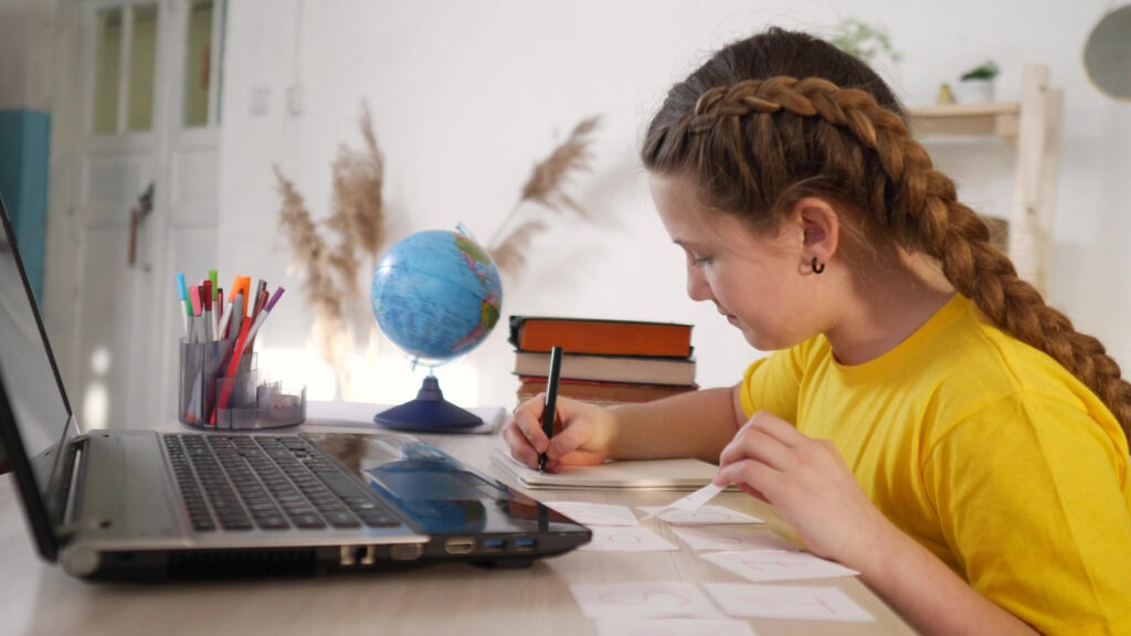 coronavirus school. child at home in a lesson virtual. learning education coronavirus pandemic concept. kid learn online learning school. online learning at study home. distance education