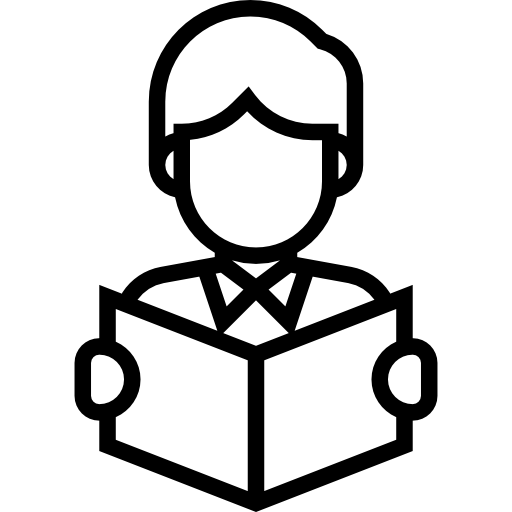 Icon of a man engrossed in reading a book, symbolizing knowledge and the joy of literature.